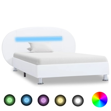 Estructura de cama con LED cuero sintético blanco 100x200 cm de vidaXL, Camas y somieres - Ref: Foro24-285433, Precio: 196,99...