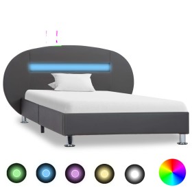 Estructura de cama con LED de cuero sintético gris 90x200 cm de vidaXL, Camas y somieres - Ref: Foro24-285438, Precio: 202,99...