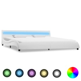 Estructura de cama con LED de cuero sintético blanco 180x200 cm de vidaXL, Camas y somieres - Ref: Foro24-285677, Precio: 302...