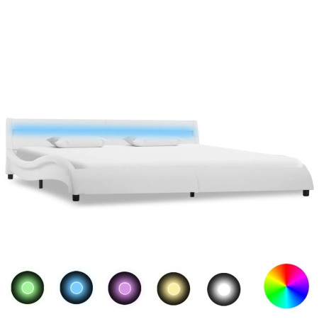 Estructura de cama con LED de cuero sintético blanco 180x200 cm de vidaXL, Camas y somieres - Ref: Foro24-285677, Precio: 302...