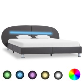 Bed frame with LED gray synthetic leather 120x200 cm by vidaXL, Beds and slatted bases - Ref: Foro24-285440, Price: 207,99 €,...