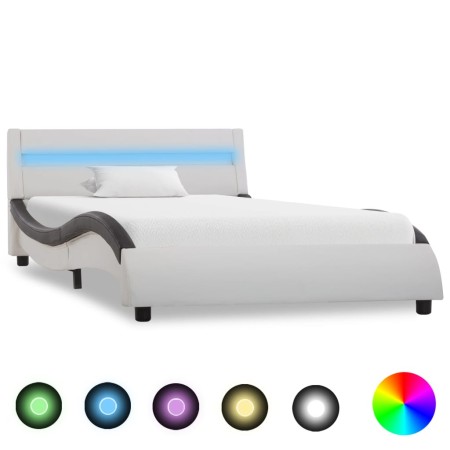 Bed frame with LED synthetic leather white black 90x200 cm by vidaXL, Beds and slatted bases - Ref: Foro24-285678, Price: 217...