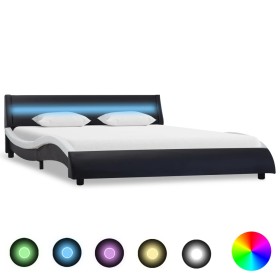 Bed frame with LED synthetic leather black white 160x200 cm by vidaXL, Beds and slatted bases - Ref: Foro24-285688, Price: 29...