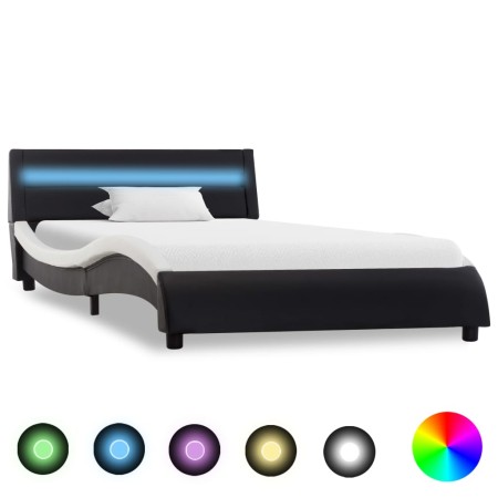 Bed frame with LED synthetic leather black white 90x200 cm by vidaXL, Beds and slatted bases - Ref: Foro24-285684, Price: 205...