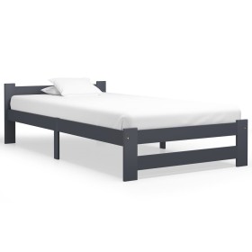 Dark gray solid pine wood bed frame 90x200 cm by vidaXL, Beds and slatted bases - Ref: Foro24-322019, Price: 100,99 €, Discou...