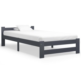 Dark gray solid pine wood bed frame 100x200 cm by vidaXL, Beds and slatted bases - Ref: Foro24-322020, Price: 106,31 €, Disco...