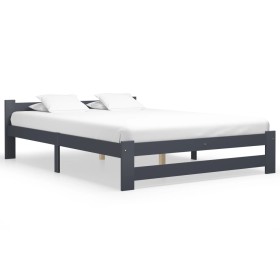 Dark gray solid pine wood bed frame 140x200 cm by vidaXL, Beds and slatted bases - Ref: Foro24-322022, Price: 116,99 €, Disco...