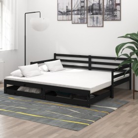 Sofá cama extraíble madera maciza de pino negro 2x(90x200) cm de vidaXL, Camas y somieres - Ref: Foro24-3083703, Precio: 270,...