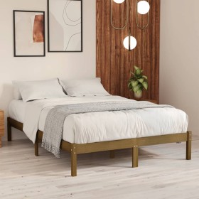 Solid wood bed frame King honey brown 150x200 cm by vidaXL, Beds and slatted bases - Ref: Foro24-810025, Price: 108,99 €, Dis...