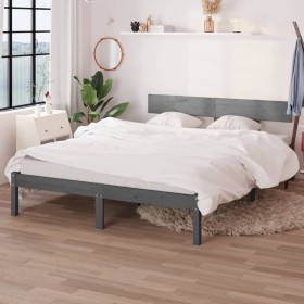 Solid gray pine wood bed frame 140x190 cm by vidaXL, Beds and slatted bases - Ref: Foro24-810129, Price: 110,33 €, Discount: %