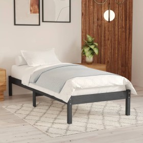 Gray solid wood single bed frame 90x190 cm by vidaXL, Beds and slatted bases - Ref: Foro24-809984, Price: 86,99 €, Discount: %