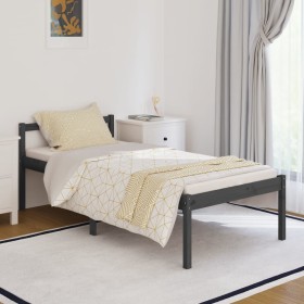 Gray single solid pine wood bed frame 90x190cm by vidaXL, Beds and slatted bases - Ref: Foro24-810581, Price: 76,99 €, Discou...