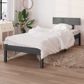 Solid gray pine wood bed frame 100x200 cm by vidaXL, Beds and slatted bases - Ref: Foro24-810139, Price: 82,21 €, Discount: %