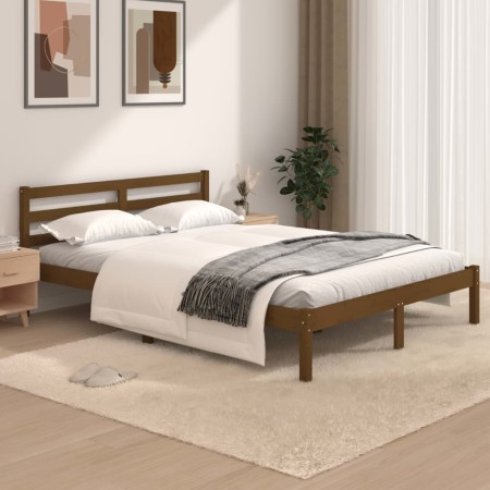 Estructura de cama madera maciza de pino marrón miel 120x190 cm de vidaXL, Camas y somieres - Ref: Foro24-810403, Precio: 122...