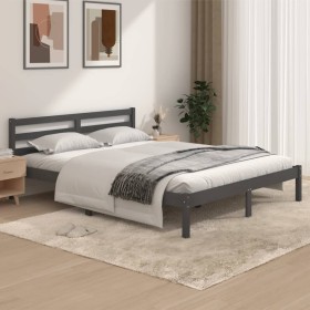 Estructura de cama madera maciza de pino gris 150x200 cm de vidaXL, Camas y somieres - Ref: Foro24-810437, Precio: 108,38 €, ...