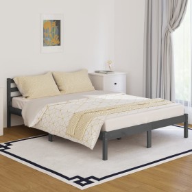 Estructura de cama madera maciza de pino gris 140x200 cm de vidaXL, Camas y somieres - Ref: Foro24-810432, Precio: 123,99 €, ...