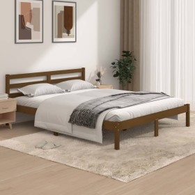 Honey brown solid pine wood bed frame 150x200 cm by vidaXL, Beds and slatted bases - Ref: Foro24-810438, Price: 110,55 €, Dis...