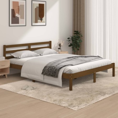 Honey brown solid pine wood bed frame 150x200 cm by vidaXL, Beds and slatted bases - Ref: Foro24-810438, Price: 110,46 €, Dis...