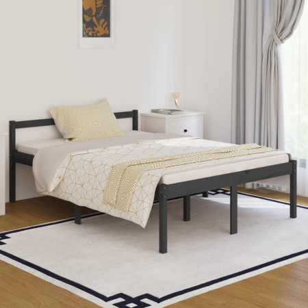 Bed for seniors solid gray pine wood 135x190 cm by vidaXL, Beds and slatted bases - Ref: Foro24-810591, Price: 115,06 €, Disc...