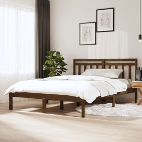 Honey brown solid pine wood bed frame 120x200 cm by vidaXL, Beds and slatted bases - Ref: Foro24-3100587, Price: 130,99 €, Di...