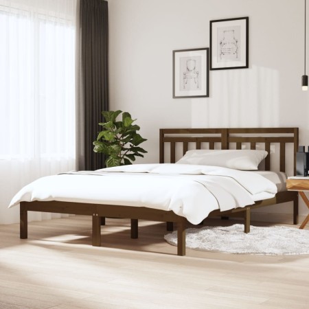 Honey brown solid pine wood bed frame 120x200 cm by vidaXL, Beds and slatted bases - Ref: Foro24-3100587, Price: 130,98 €, Di...