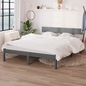 Estructura de cama de madera maciza de pino gris 160x200 cm de vidaXL, Camas y somieres - Ref: Foro24-810159, Precio: 110,50 ...