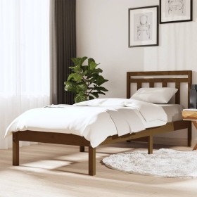 Honey brown solid pine wood bed frame 100x200 cm by vidaXL, Beds and slatted bases - Ref: Foro24-3100582, Price: 106,99 €, Di...