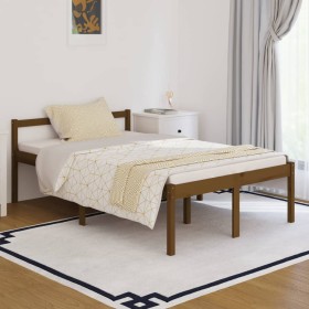 Estructura de cama madera maciza doble marrón miel 120x190cm de vidaXL, Camas y somieres - Ref: Foro24-810587, Precio: 123,99...