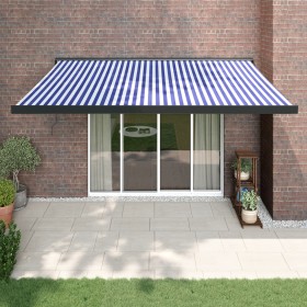 Retractable aluminum and blue and white fabric awning 4x3 m by vidaXL, Awnings - Ref: Foro24-3154548, Price: 496,14 €, Discou...