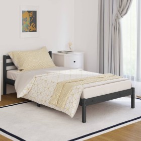 Solid gray pine wood bed frame 100x200 cm by vidaXL, Beds and slatted bases - Ref: Foro24-810422, Price: 83,65 €, Discount: %