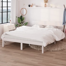 Solid white pine wood bed frame 135x190 cm by vidaXL, Beds and slatted bases - Ref: Foro24-810123, Price: 107,99 €, Discount: %