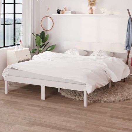 Estructura de cama madera maciza de pino blanco 135x190 cm de vidaXL, Camas y somieres - Ref: Foro24-810123, Precio: 107,99 €...