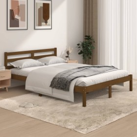 Estructura de cama madera maciza de pino marrón miel 135x190 cm de vidaXL, Camas y somieres - Ref: Foro24-810408, Precio: 127...