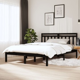 Solid black pine wood bed frame 140x190 cm by vidaXL, Beds and slatted bases - Ref: Foro24-3100573, Price: 150,99 €, Discount: %