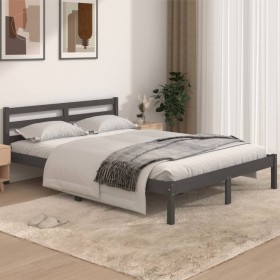 Solid gray pine wood bed frame 140x190 cm by vidaXL, Beds and slatted bases - Ref: Foro24-810412, Price: 123,44 €, Discount: %