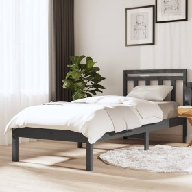 Solid gray pine wood bed frame 100x200 cm by vidaXL, Beds and slatted bases - Ref: Foro24-3100581, Price: 95,99 €, Discount: %