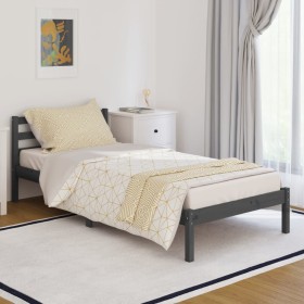 Solid gray pine wood bed frame 90x200 cm by vidaXL, Beds and slatted bases - Ref: Foro24-810417, Price: 75,99 €, Discount: %