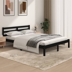 Solid black pine wood bed frame 135x190 cm by vidaXL, Beds and slatted bases - Ref: Foro24-810409, Price: 124,99 €, Discount: %