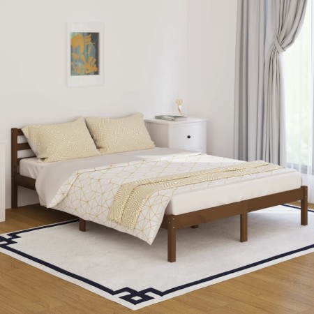 Honey brown solid pine wood bed frame 140x200 cm by vidaXL, Beds and slatted bases - Ref: Foro24-810433, Price: 114,99 €, Dis...