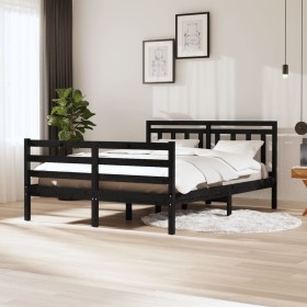 Estructura de cama de madera maciza negra 140x200 cm de vidaXL, Camas y somieres - Ref: Foro24-3100658, Precio: 153,99 €, Des...