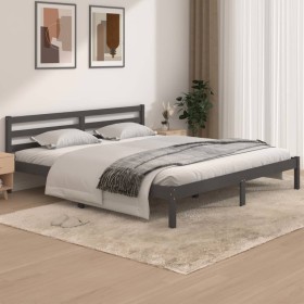 Solid gray pine wood bed frame 180x200 cm by vidaXL, Beds and slatted bases - Ref: Foro24-810447, Price: 136,67 €, Discount: %