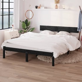 Estructura de cama de madera maciza de pino negra 160x200 cm de vidaXL, Camas y somieres - Ref: Foro24-810161, Precio: 118,99...