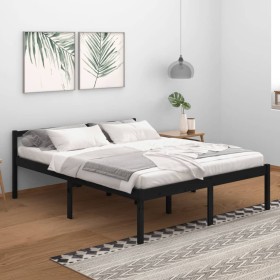 Bed for seniors solid black pine wood 160x200 cm by vidaXL, Beds and slatted bases - Ref: Foro24-810628, Price: 113,99 €, Dis...