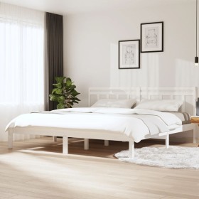 White solid wood double bed frame 180x200cm by vidaXL, Beds and slatted bases - Ref: Foro24-3100605, Price: 137,99 €, Discoun...