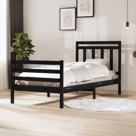 Black solid wood bed frame 100x200 cm by vidaXL, Beds and slatted bases - Ref: Foro24-3100648, Price: 118,99 €, Discount: %