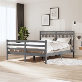 Grauer Massivholzbettrahmen 160x200 cm von vidaXL, Betten und Lattenroste - Ref: Foro24-3100666, Preis: 151,14 €, Rabatt: %