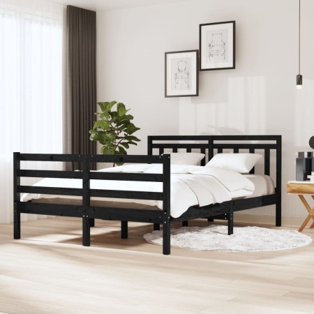 Estructura de cama de madera maciza negra 140x190 cm de vidaXL, Camas y somieres - Ref: Foro24-3100638, Precio: 162,99 €, Des...