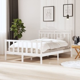 Estructura de cama de madera maciza blanca 140x190 cm de vidaXL, Camas y somieres - Ref: Foro24-3100700, Precio: 127,99 €, De...