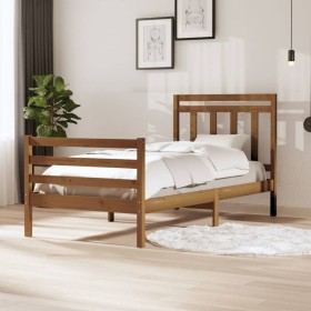 Honey brown solid wood bed frame 100x200 cm by vidaXL, Beds and slatted bases - Ref: Foro24-3100647, Price: 118,99 €, Discoun...