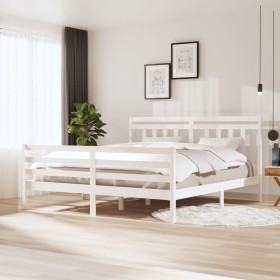 Super king white solid wood bed frame 180x200cm by vidaXL, Beds and slatted bases - Ref: Foro24-3100670, Price: 162,99 €, Dis...